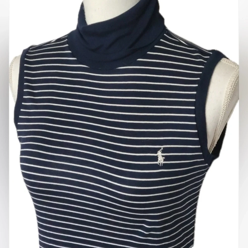 Ralph Lauren Golf Sleeveless Turtleneck Navy White Striped Knit Top Size SP - Picture 3 of 4